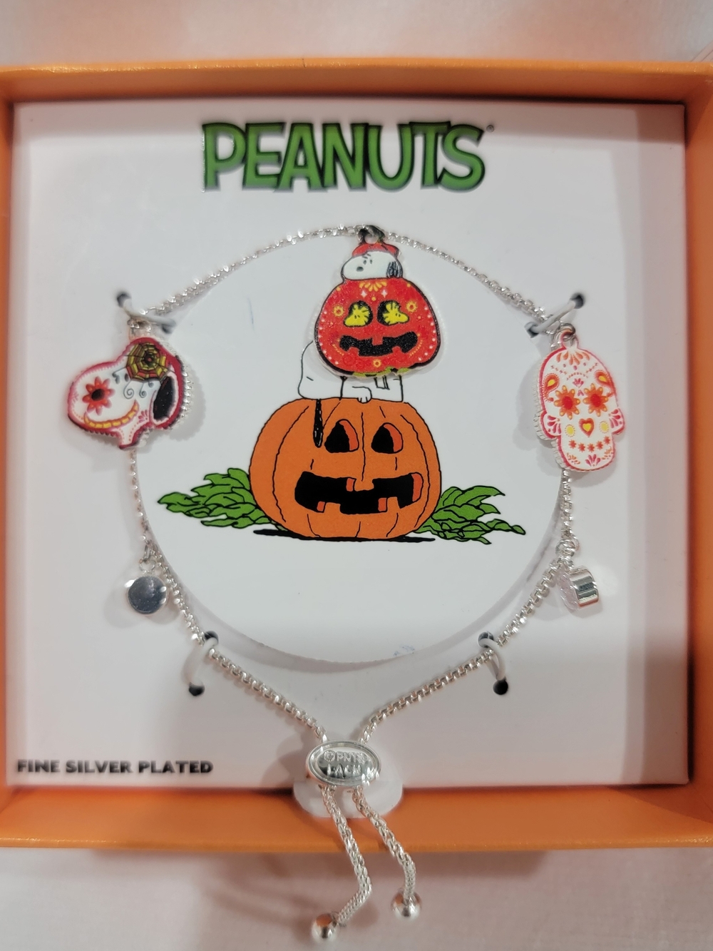 Peanuts Halloween Charm Bracelet - Silver Plated with Orange Pumpkin Accents